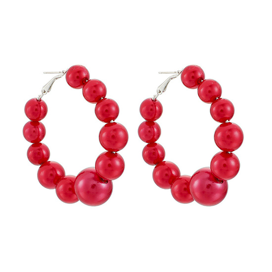 Big Red Pearly Bead Hoop Earrings