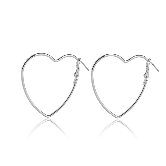 Silver Tone Heart Hoop Earrings