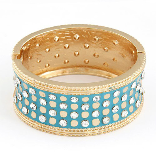 Blue exquisite luxury lady concise crystals bangle with hinge clasp fastening