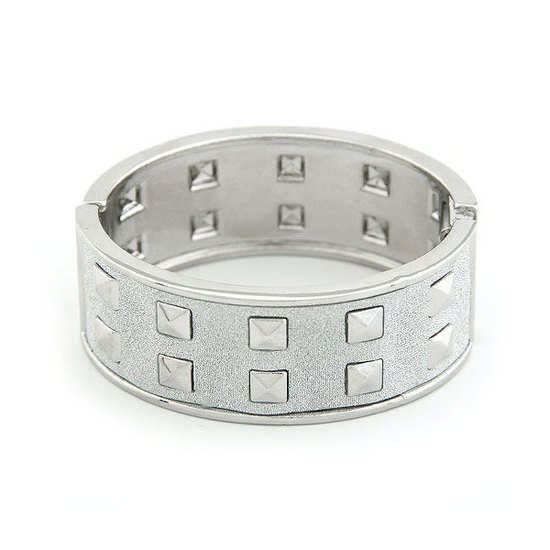 Exquisite silver tone punk style double line studded bangle with glitter effect