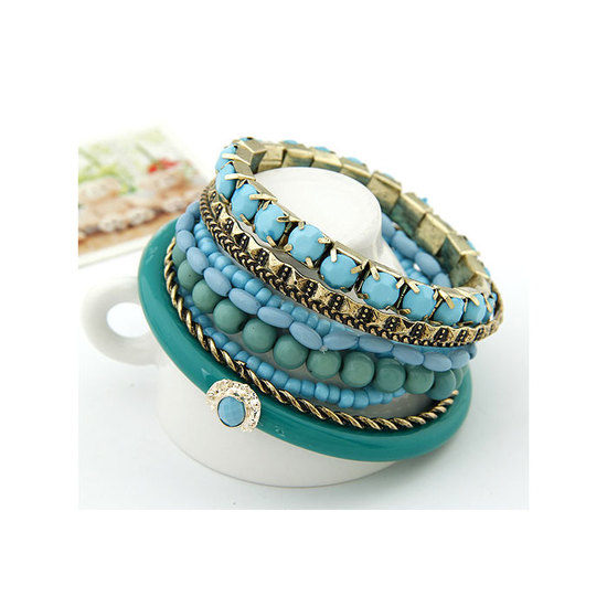 Turquoise blue multi layer Bohemian style bead bracelet