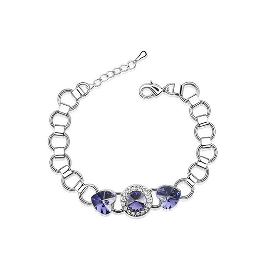White gold-plated bracelet with Tanzanite Swarovski Elements Crystal heart and round charms