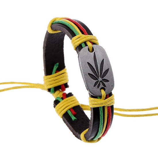 Simply cool rasta style leather wristband with...