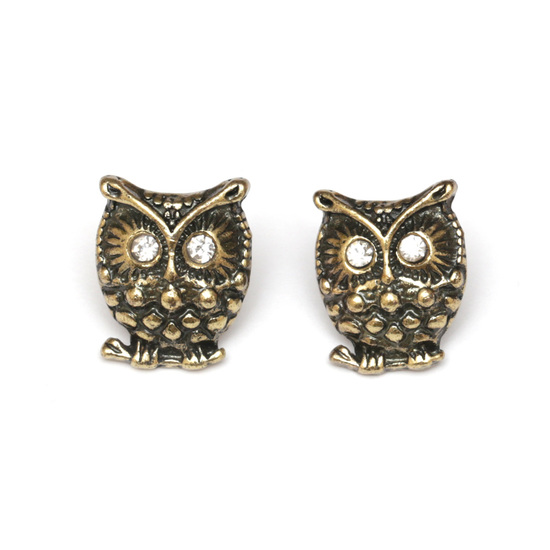 Classic antique look owl stud earrings