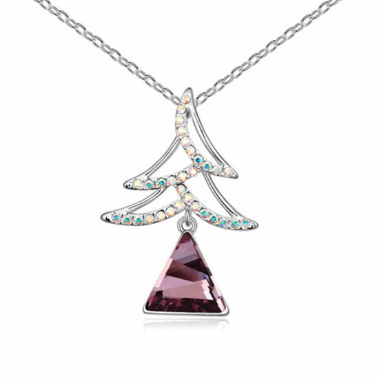 Gold-plated purple Swarovski Elements Crystal Christmas tree pendant necklace