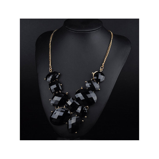 Black faceted geomatric shape statement necklace