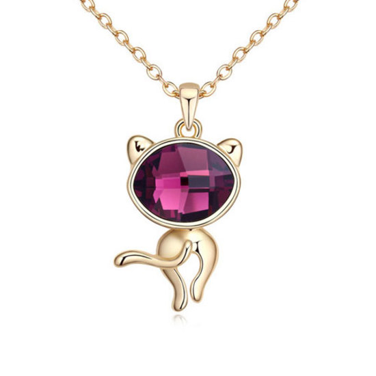 Gold-plated necklace with purple Swarovski Elements Crystal cat pendant