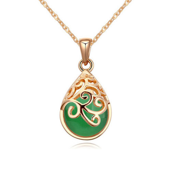 Gold-plated necklace with green teardrop opal pendant