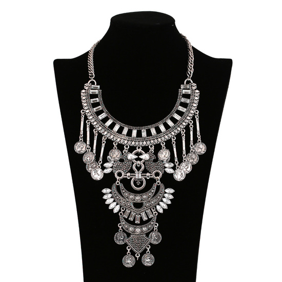 Antique-silver look ethnic tribal inspired with filigree detail statement necklace