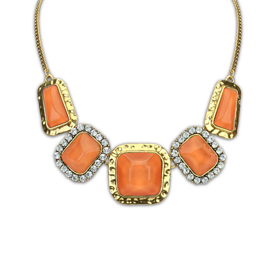 Exquisite orange square adorned with rhinestone statement necklace