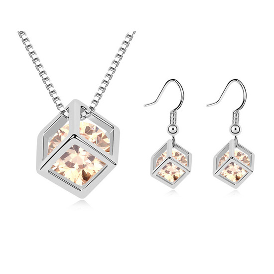 Champagne cubic zirconia cube gold-plated pendant...