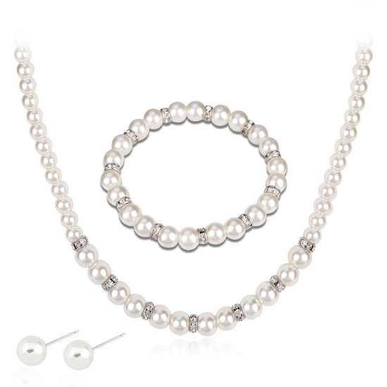 White Simulated Pearl Jewellery Set Necklace Bracelet...