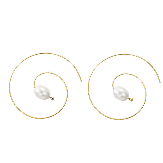 Simple Pearl Spiral Gold Tone Hoop Earrings