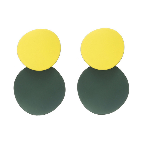 Green and Yellow Wavy Discs Drop Earrings