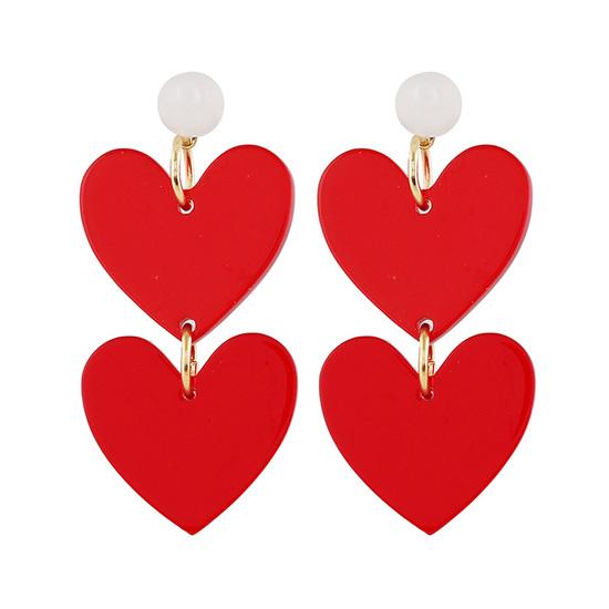 Red Transparent Acrylic Double Heart Drop Earrings