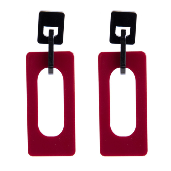 Red Retro Rectangle 60s Style Drop Earrings