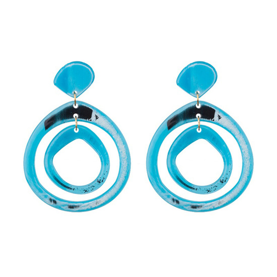 Oversized Blue Double Teardrop Hoop Drop Earrings
