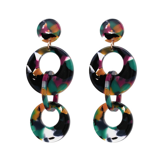Multicoloured Interlinked Resin Hoop Drop Earrings