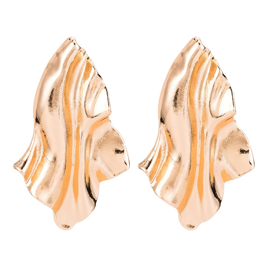 Gold Tone Wavy Metal Sheet Stud Earrings