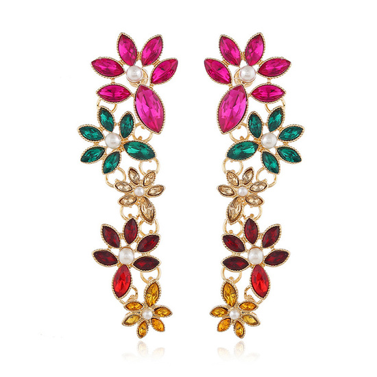 Vibrant Marquise Crystal Flower Statement Earrings