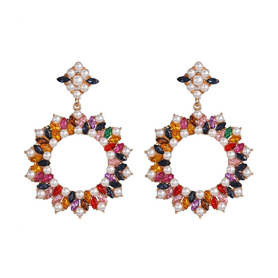 Vibrant Crystal and Pearl Floral Garland Style Statement Earrings