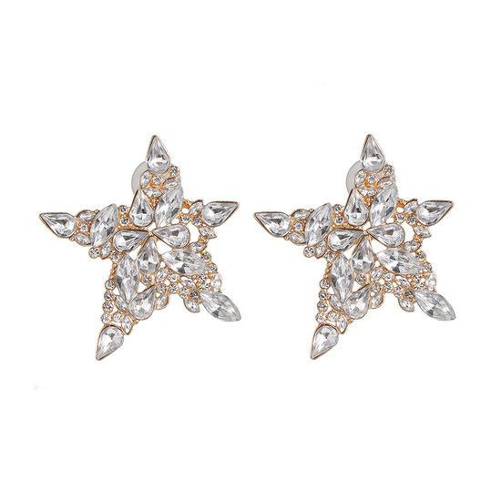 Clear Crystal Embellishment Star Statement Stud Earrings