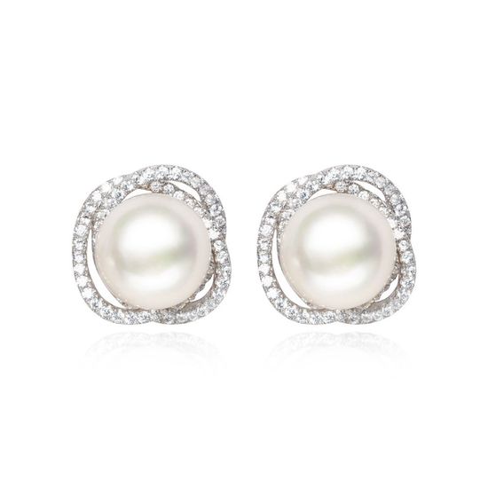 AAA White Freshwater Cultured Pearl CZ Hallmarked Sterling Silver Stud Earrings