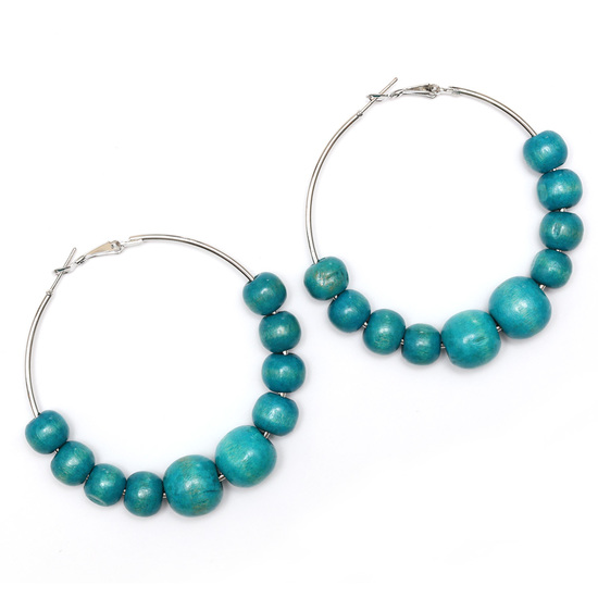 Basketball Wives Hoop Earrings with Turquoise Wooden Beads