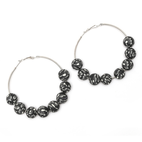 Basketball Wives Hoop Earrings with Black and White Handmade Polymer Clay Beads