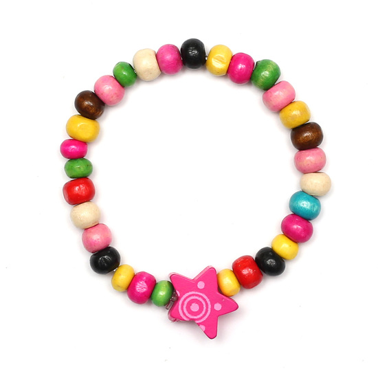 Colourful Wooden Beads with Star Stretchy Bracelets...