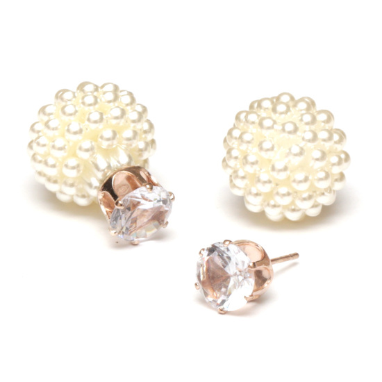 Ivory berry ball bead with CZ double sided stud earrings
