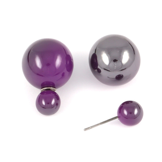 Two tone indigo gray acrylic bead double sided ear studs