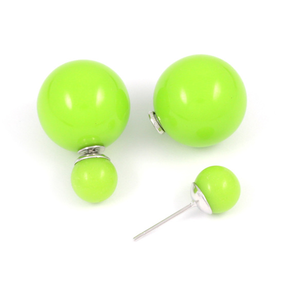 Lawn green acrylic ball double sided stud earrings