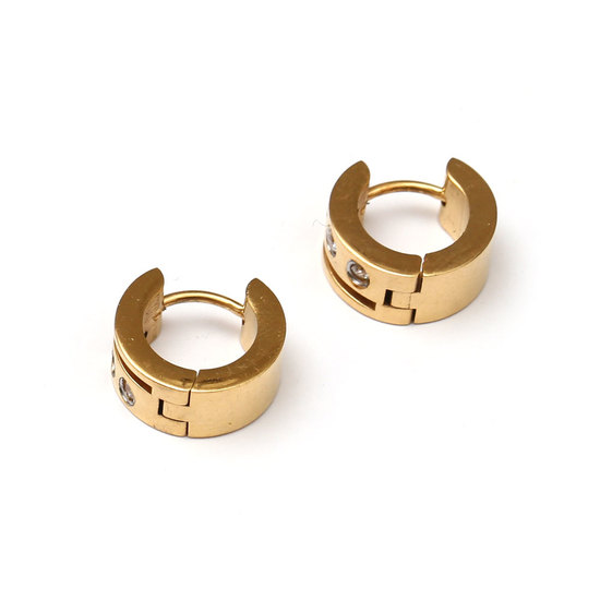 Unisex gold-plated 304 Stainless Steel with rhinestone huggie hoop earrings