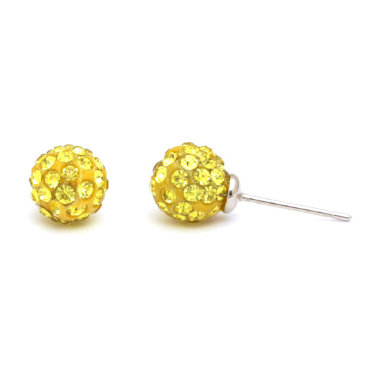 Yellow crystal ball stud earrings 8 mm round