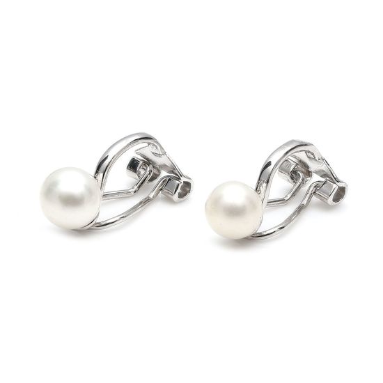 White Round Freshwater Pearl Sterling Silver Clip...