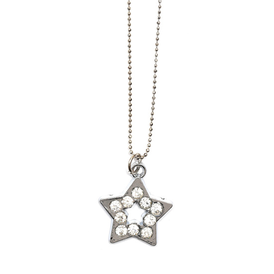 Silver tone star with rhinestones pendant necklace