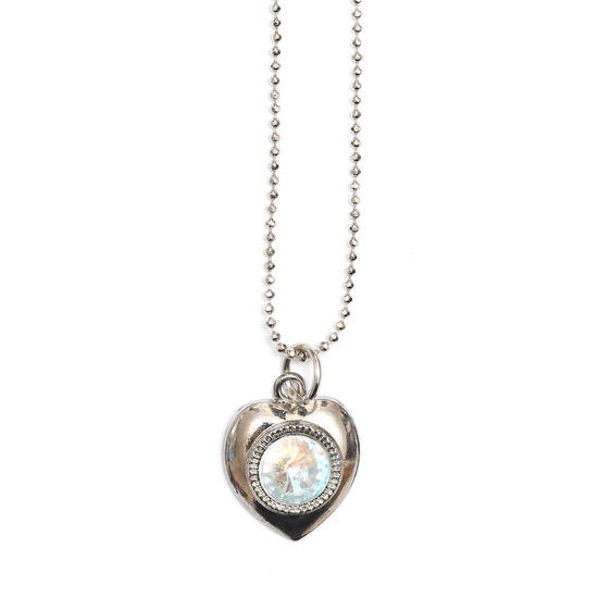 Silver tone heart with rhinestones pendant necklace