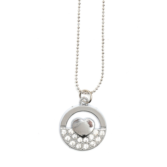 Silver tone diamante circle with heart  pendant...