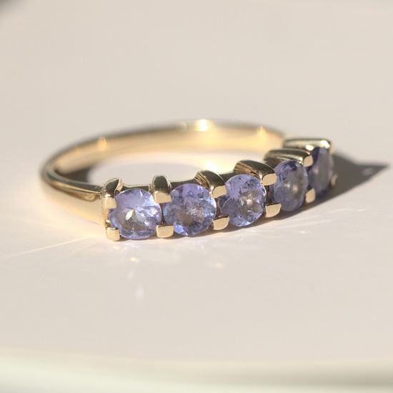 9ct Gold Dress Ring set with Five Tanzanite Stones