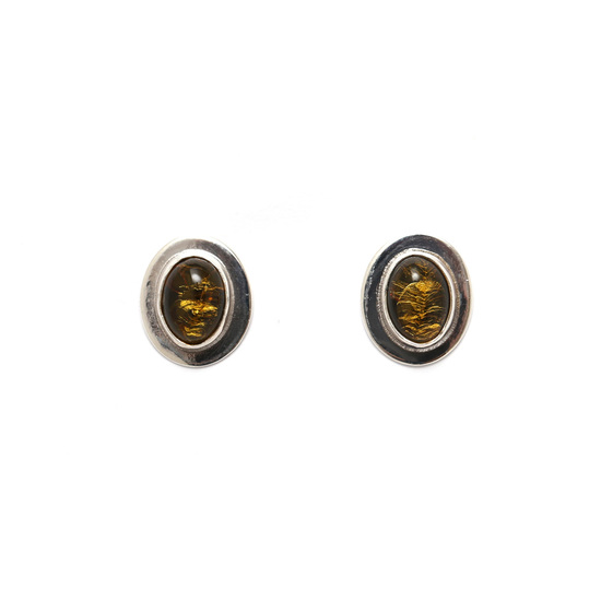 Sterling silver stud earrings set with Baltic Amber stones