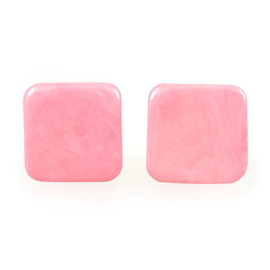 Pink Squares Tagua Clip-on Earrings, 20mm